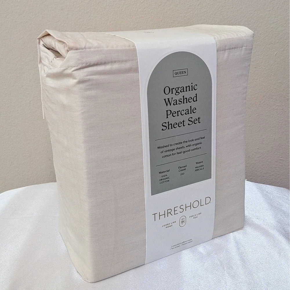 New Threshold Organic Washed Percale Sheet Set Khaki Malange Queen
